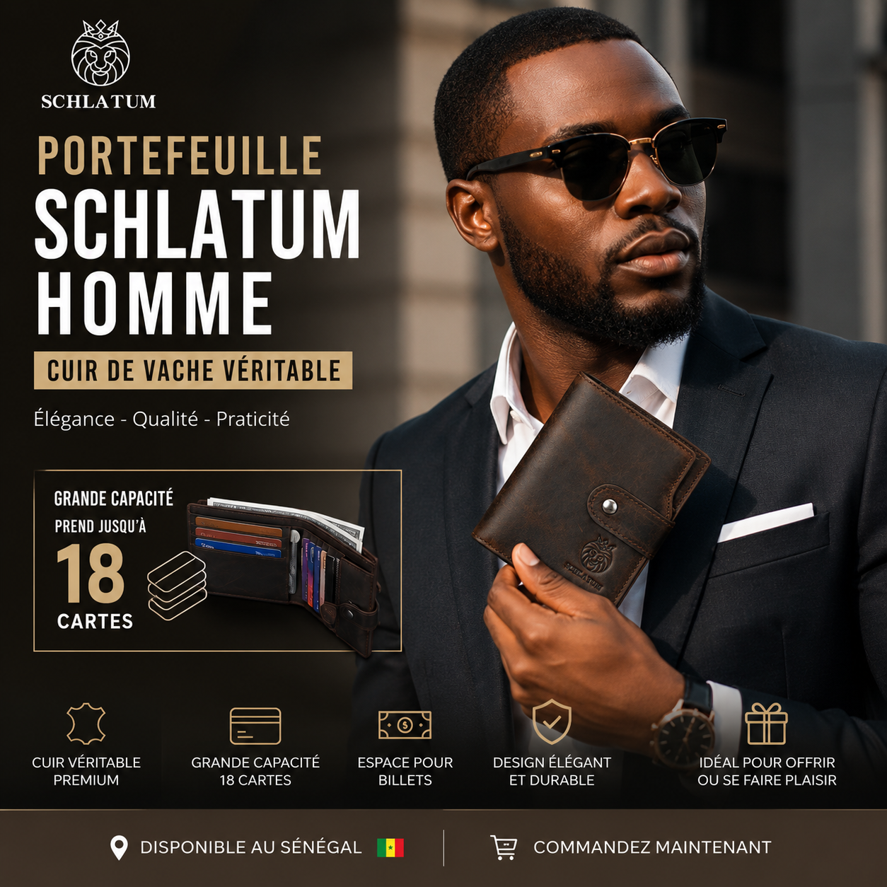 Portefeuille Schlatum en cuir véritable