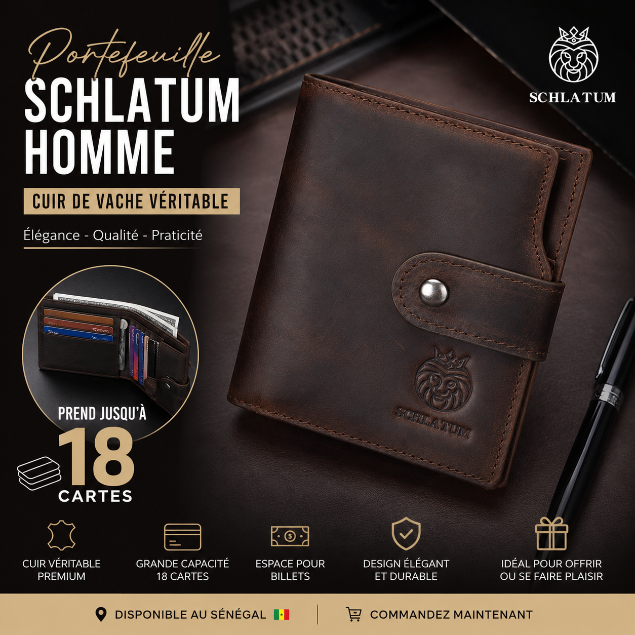 Portefeuille Schlatum en cuir véritable