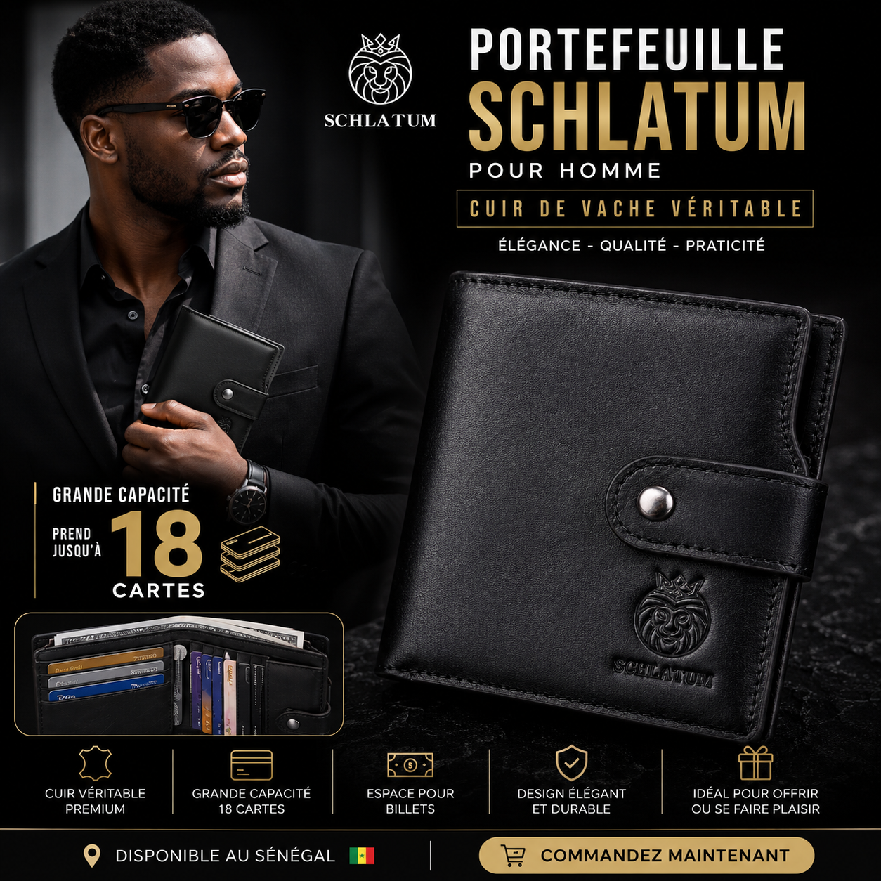 Portefeuille Schlatum en cuir véritable